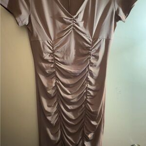 Ambiance Ruched Midi Dress in Taupe